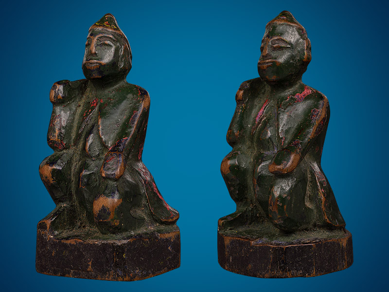 ยักษ์คู่พม่า เนื้อไม้แกะลงรักเก่า