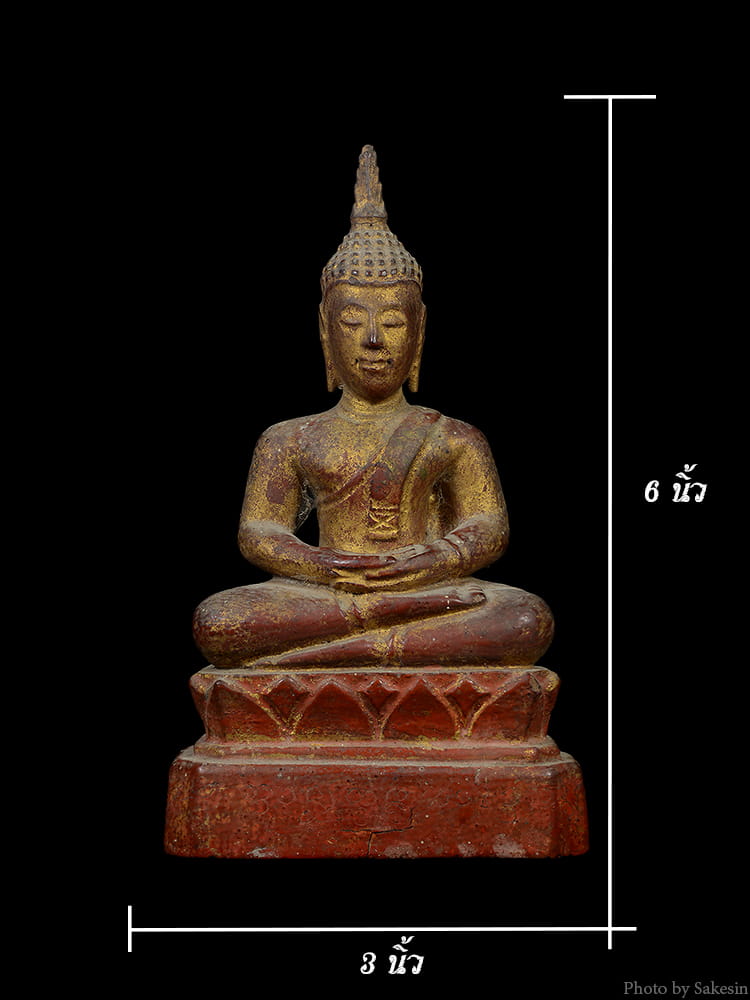 พระไม้แกะ ล้านนา ปางสมาธิ ลงรัก ชาด ทอง 