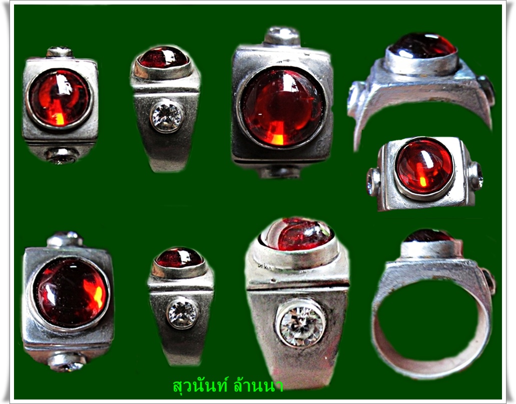 แหวนเนื้อเงินแท้ งานฝีมือรุ่นเก่าสุดคลาสสิคหัวแหวนเป็นหินใสสีแดงโกเมน