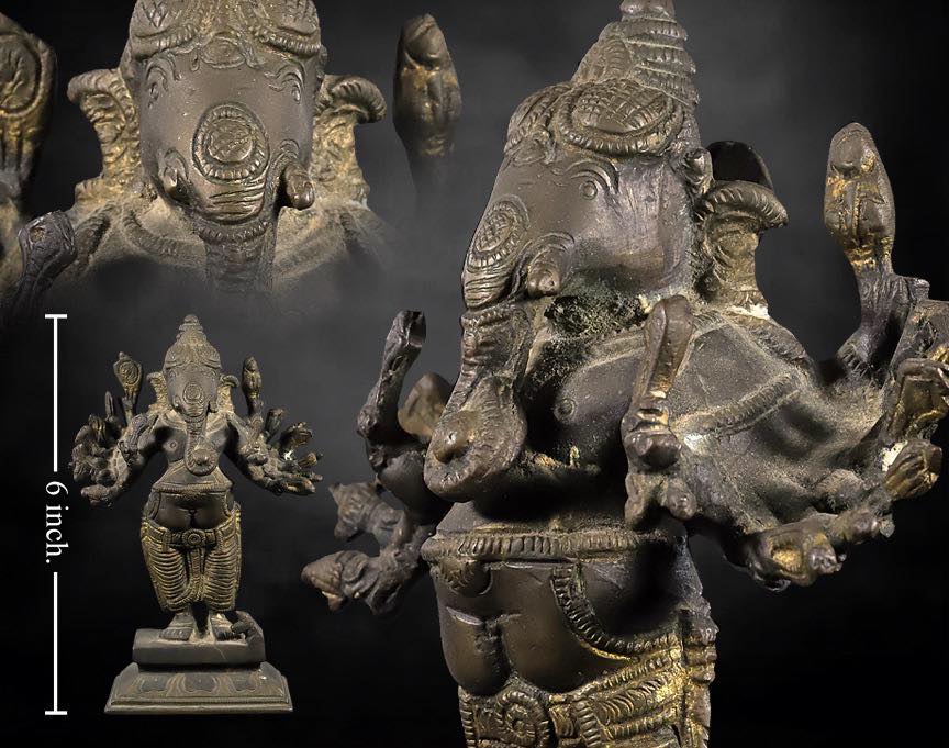 พระพิฆเนศปางวีระคณปติ เนื้อโลหะหล่อโบราณ