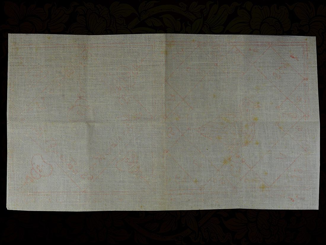 ผ้ายันต์นกคุ้มครูบาต๋า หมึกแดง สร้างน้อย