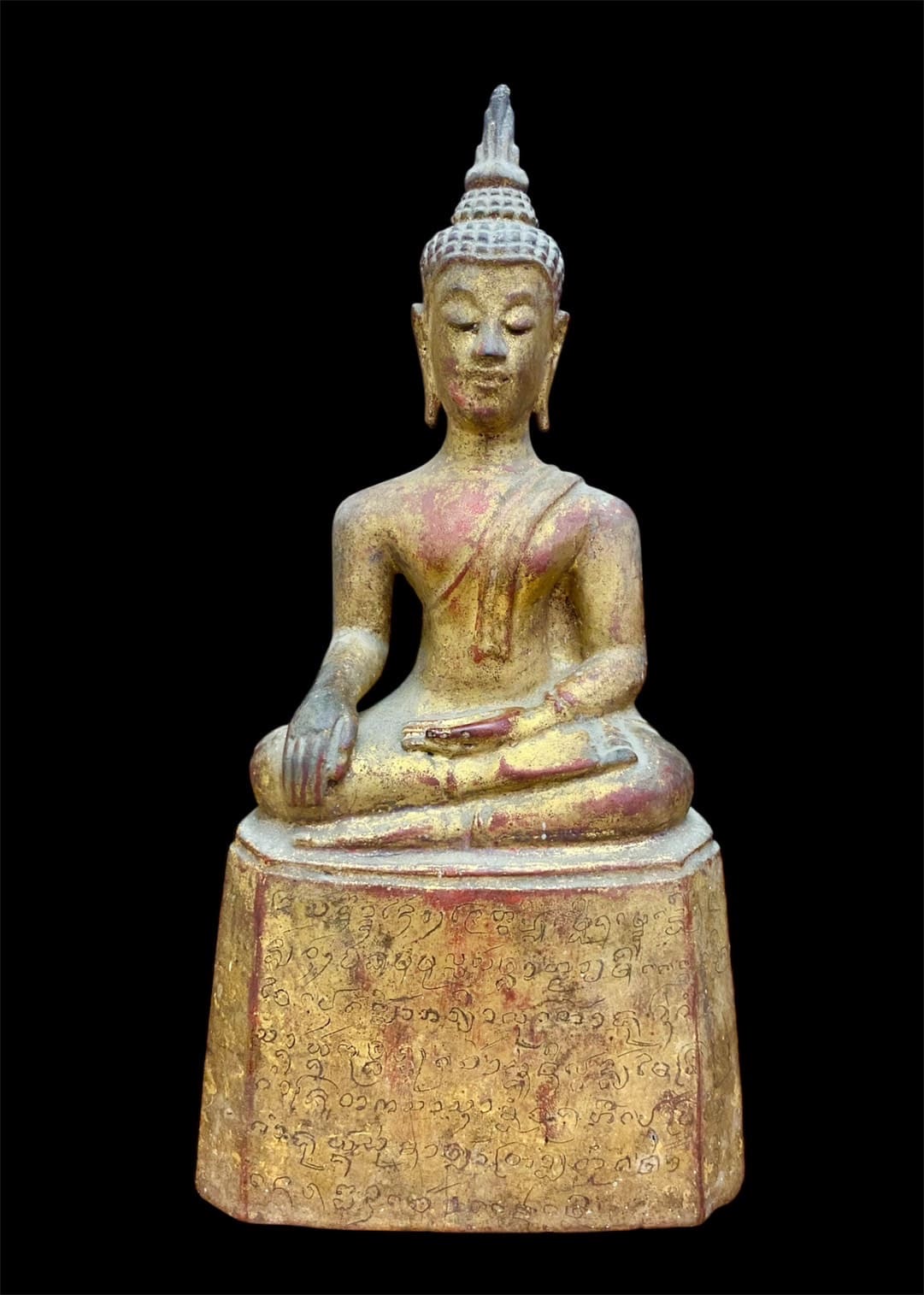 พระเจ้าไม้ล้านนาลงรักชาดทองเกศเปลวเพลิง 