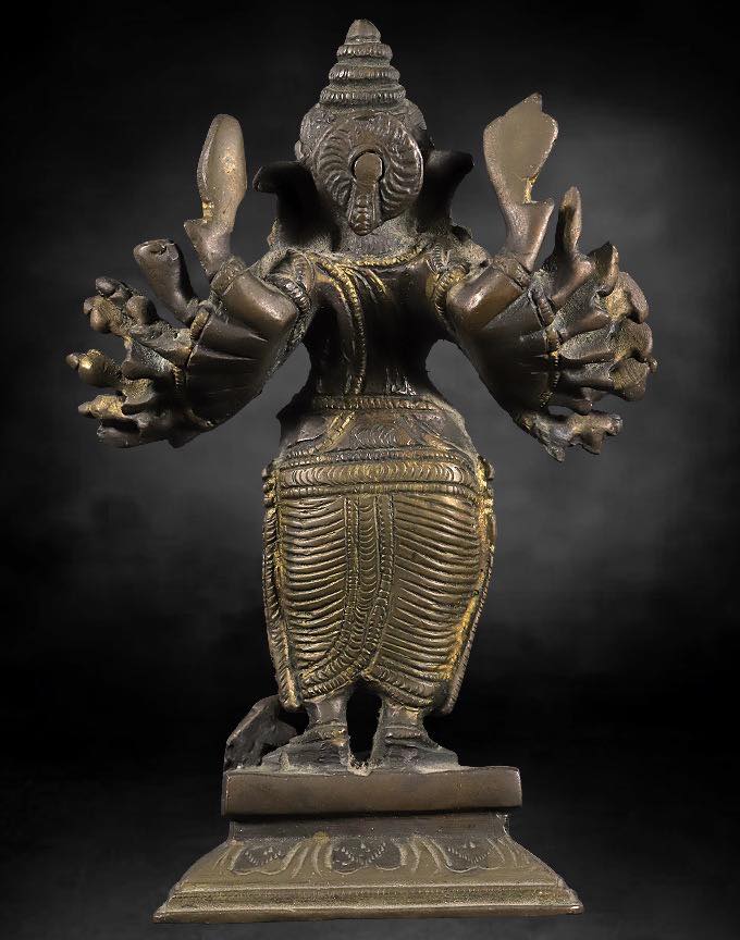 พระพิฆเนศปางวีระคณปติ เนื้อโลหะหล่อโบราณ