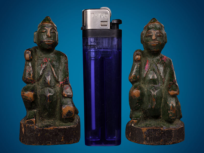 ยักษ์คู่พม่า เนื้อไม้แกะลงรักเก่า