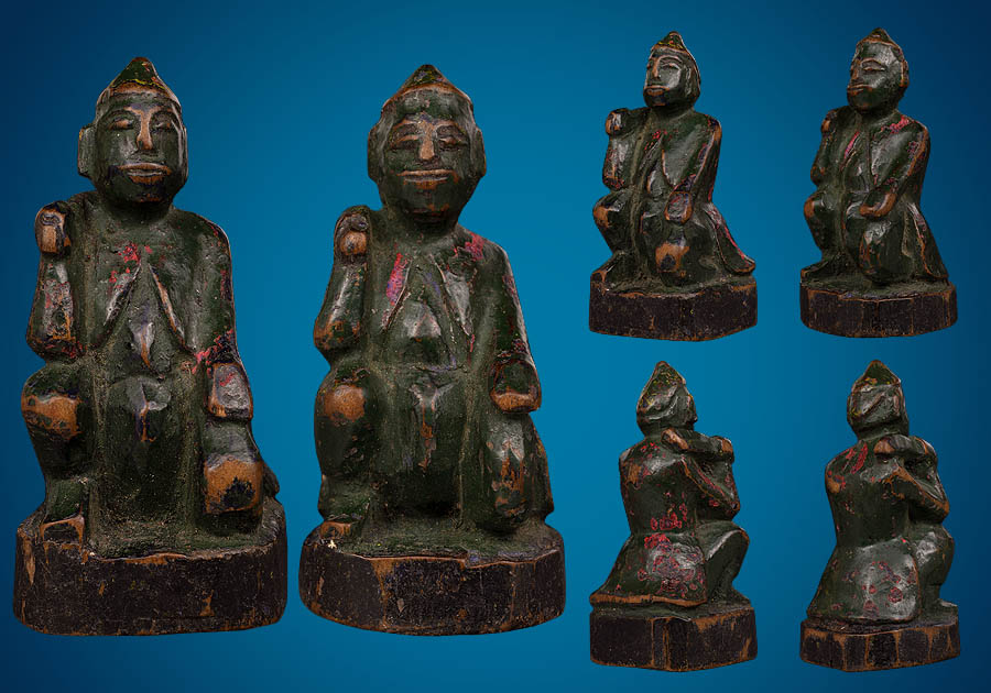 ยักษ์คู่พม่า เนื้อไม้แกะลงรักเก่า