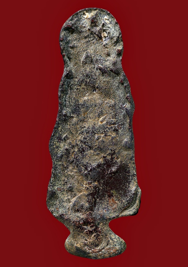 พระทวารวดี ปางยืนประทานพร เนื้อชินตะกั่วสนิมแดง (ลูกหว้า)